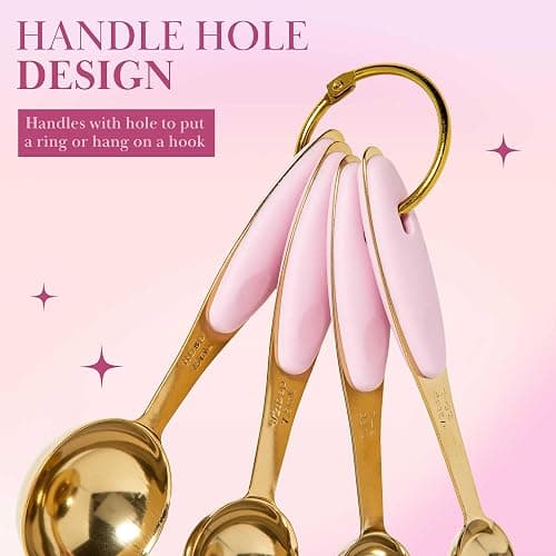 Paris Hilton Measuring Cups and Spoons Set, Stainless Steel with Pink Silicone Inset Handle, Dishwasher Safe, For Dry and Liquid Ingredients, 8-Piece Set, Gold and Pink thumbnail 7