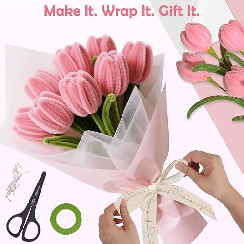 EARLY MINDS 500 Pcs Pipe Cleaners Craft Kit for Flower Making, Complete DIY Flower Craft Set with Chenille Stems, Craft Wire, Stamen, Tape, Ribbon & More, Perfect for Arts, Gifts & Decorations thumbnail 6