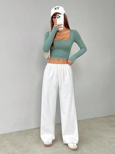 RoseSeek Women's Straight Leg Baggy Pants Drawstring Waist Casual Sweatpants Workout Trousers thumbnail 5