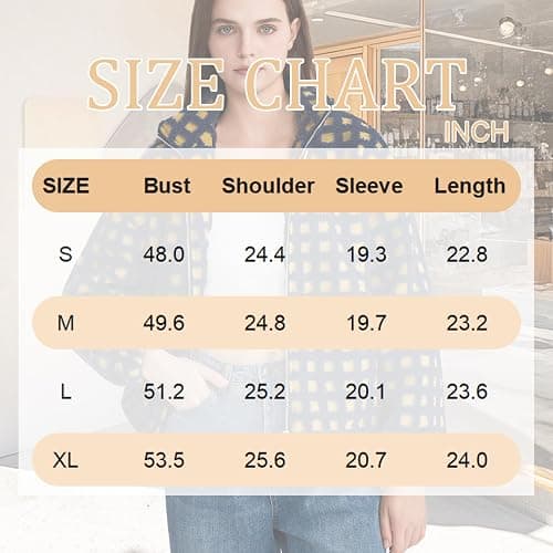 Oymyakon Women Checkered Sherpa Jacket Cropped Long Sleeve Fuzzy Plaid Fleece Coats Casual Zip Up Gingham Outwear thumbnail 3