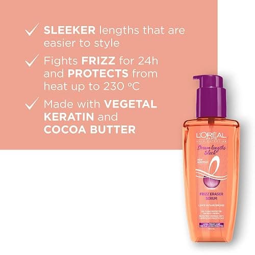 L'Oreal Paris Dream lengths Sleek Frizz Eraser Serum with Keratin and Castor Oil, 100 Milliliters thumbnail 2