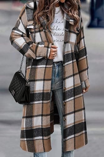 CHICZONE Womens Plaid Shacket Jacket Long Corduroy Shirt Casual Lapel Button Down Flannel Trench Coats thumbnail 3