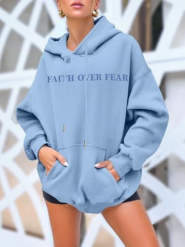 BANGELY Faith Over Fear Hoodie Women Christian Sweatshirt Graphic Christian Religious Sayings Sweater Bible Pullover Tops thumbnail 3