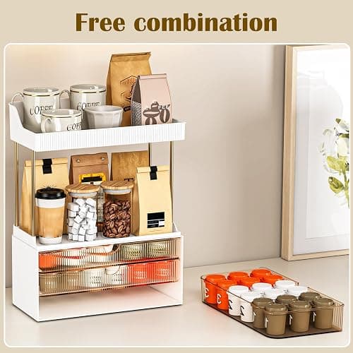caktraie Bathroom Organizers and Storage - 3 Drawers 2 Tier Makeup Organizer, Cosmetic Storage Drawer for Dresser Countertop and Bathroom Vanity for Large Skincare, Perfume, Amber thumbnail 3