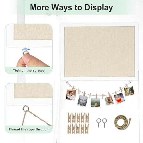 DOLLAR BOSS Cork Board Bulletin Board with Linen Double-Sided 36" x 24" Linen Corkboards for Walls Picture Display Vision Board for Office Home School Framed Picture Pin Board, 20 Pushpins 10 Clips thumbnail 7
