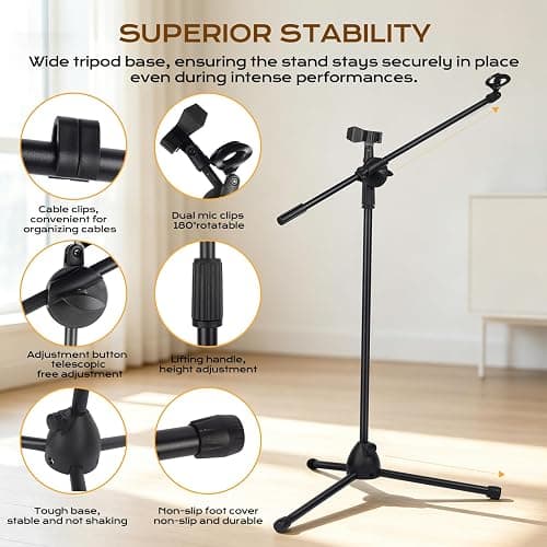 Bullfighter Mic Stand Floor Universal Adjustable Tripod Microphone Stand,Dual-Use Mic Boom Stands,Stable On Stage Mic Stand for Singing,Live Streaming,Karaoke,Events & Studio Church Metting thumbnail 9