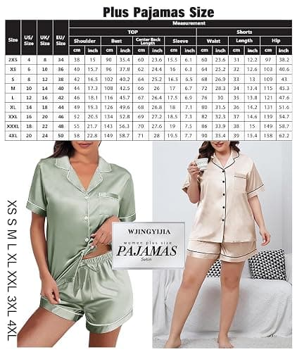 WJing Yi Jia Womens Silk Satin Pajamas Loungewear Two-Piece Sleepwear Button-Down Floral Pj Set XS-4XL thumbnail 3