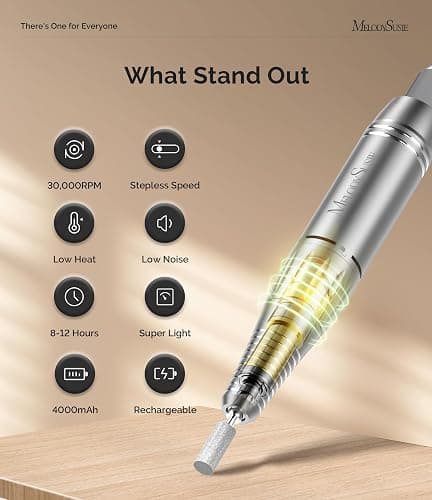 MelodySusie Entry-Level Clip-On Rechargeable Essential Nail Drill, SC300F 30000RPM E-File with LCD Display for All Manicure Shaping & Gel Removal, Ideal for Training,Nail Art Practice & Home Use,White thumbnail 2