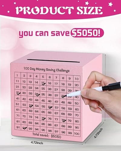 Money Saving Box, Unbreakable Piggy Bank for Adults Save $5,050 Metal Savings Box, 100 Day Money Saving Challenge Stainless Steel Box Must Break to Open 4.72 Inch (Pink) thumbnail 2