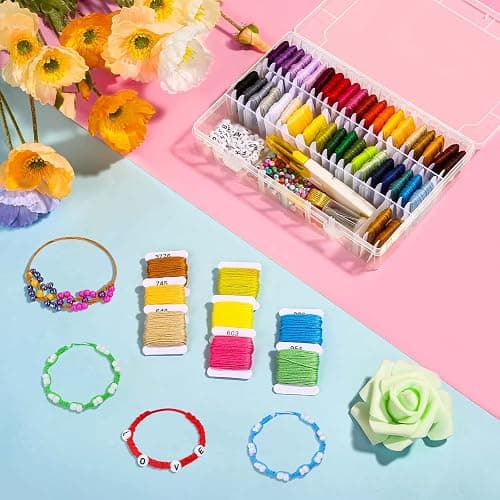 PAXCOO 488Pcs String Bracelet Making Kit, Friendship Bracelet String Kit with 50 Skeins Embroidery Floss Cross Stitch Thread, 400Pcs Friendship Bracelet Beads, 37Pcs Embroidery Tools thumbnail 5
