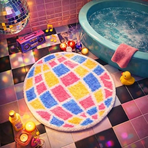 Percozzi 80's Disco Ball Bath Rug 25.5" Music Funky Bathroom Mat Absorbent Tufted Rug Area Mat with Non-Slip Backing Bath Mat for Vintage Retro Rugs Gift for Disco Lover thumbnail 4