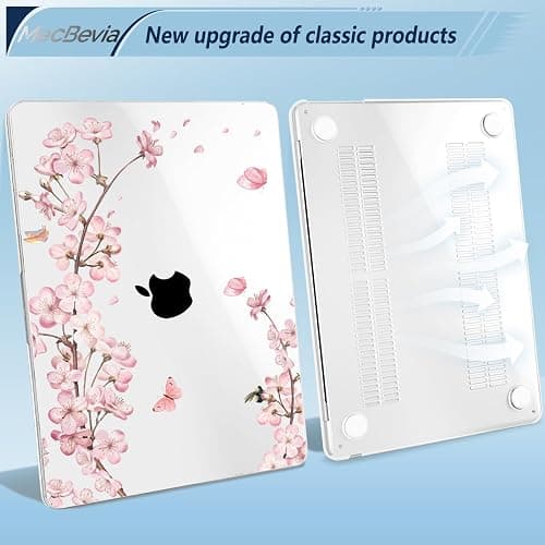 MecBevia Compatible with MacBook Air 13.6 inch Case, M4 A3240/M3 A3113/M2 A2681 (Released 2025 to 2022), Hard Shell, Keyboard Cover, Screen Protector, Webcam Cover & Type-C Adapter, Butterflies Sakura thumbnail 4