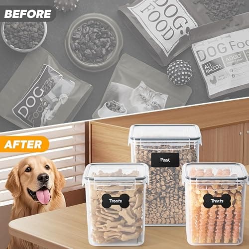 qeerable Airtight Dog Treat Container Set - Shatterproof Plastic Pet Treat Container with Scoops, Tongs & Labels - 3 Pack Clear Dog Cookie Jar for Kitchen Counter Organization & Freshness thumbnail 4