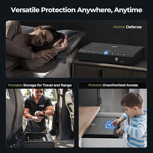ONNAIS Large Biometric Gun Safe - Fingerprint Pistol Safes with Internal Light, Three Unlock Methods, and Emergency Power Supply, Gun Lock Box for Home, Nightstand, Bedside, and Car Use thumbnail 4