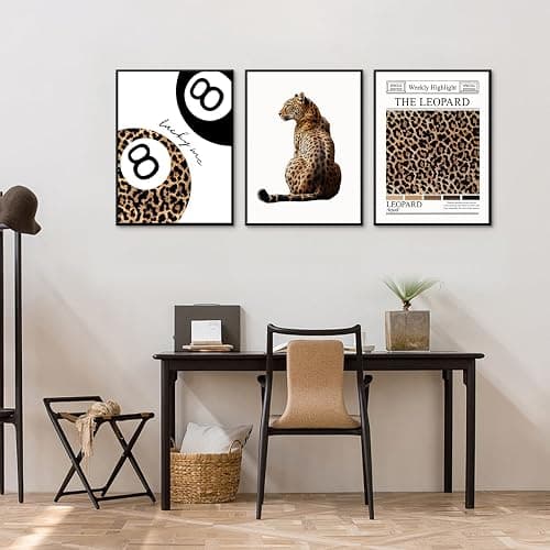 3 pcs Trendy Leopard Canvas Wall Art Funky Lucky 8 Ball painting picture Stylish Female Aesthetic wall decor Preppy Cheetah poster print Artwork for Girly Bedroom Apartment Dorm 12x16in Unframed thumbnail 5