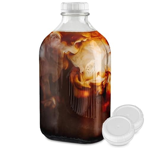 Stock Your Home Half Gallon Glass Bottle with Lid (1 Pack) 64 Oz Jugs and 3 White Caps, Reusable Food Grade Container for Refrigerator, Bottles for Juice, Oat or Plant Milks, Water, Honey - Image 1