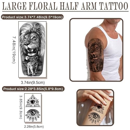 77 Sheets Temporary Tattoo for Men and Women, 17 Sheets Half Arm Chest Shoulder Fake Tattoos, 60 sheets Tiny Black for Adults, Waterproof Realistic Tattoos Long-Lasting thumbnail 3