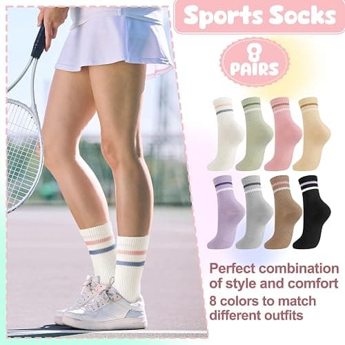 Zuimei 8 Pairs Ladies Socks Women Socks 4-7 Multipack Cotton Sports Gym Leisure Crop Breathable Crew Ankle Trainer Walking Casual Socks for Womens thumbnail 6