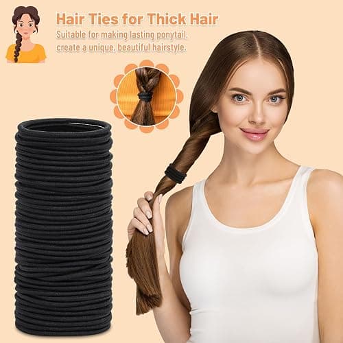 Anezus 200 Pcs Hair Ties for Women Girls Hair Elastics Hair Bands Ponytail Holders Hair Rubber Bands for Thick Straight Curly Hair (Black) thumbnail 6