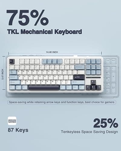 AULA F87 Wireless Gaming Keyboard Tri-mode,75% Percent Hot Swappable Custom Keyboards,Five-Layer Padding,Pre-lubed Switches,RGB Backlight,TKL Mechanical Keyboard for PC/Mac (Glacial Blue) thumbnail 9