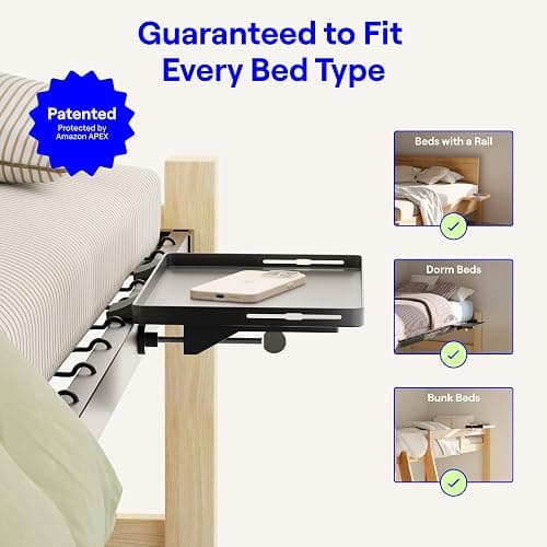 BedShelfie Bedside Shelf for Dorm Room Bunk Bed & Top Bunk, College Dorm Room Essentials, Bedside Caddy, Clip on Floating Tray, Bed Side Table Storage, Loft Nightstand Decor, Black thumbnail 3