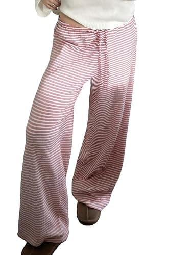 codcm Womens Comfy Pajama Pants Striped Low Waisted Lounge Pants Elastic Waist Drawstring Long Trousers - Image 1