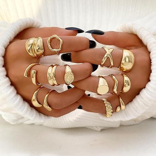 IFKM 36 PC Gold Plated Jewelry Set with 4 Necklace, 11 Bracelet, 7 Ear Cuffs Earring, 14 Knuckle Rings for Women Girls Valentine Anniversary Birthday Friendship Gift thumbnail 5