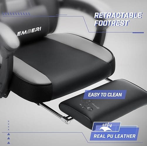 LEMBERI Gaming Chair with Footrest, Ergonomic Video Game Chair for Adults, Big and Tall Chair 400lb Weight Capacity, Racing Style Computer Gamer Chair with Headrest and Lumbar Support, PU Leather thumbnail 7