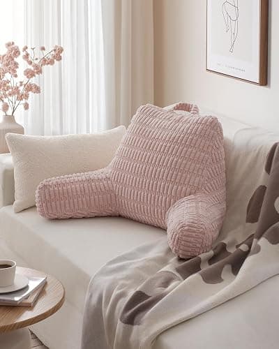 Blissful Diary Reading Pillow, Backrest Pillow with Shredded Memory Foam for Adult & Children, Designed for Bed and Couch Sitting Up, Includes Arms, Pockets and Washable Cover, Pale Pink thumbnail 8