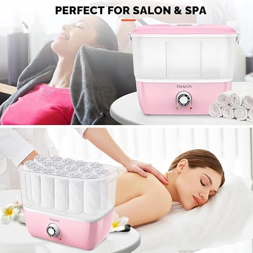 TASALON Hot Towel Steamer for Facials, Hot Towel Warmer Quickly Heats Up in 5 Minutes, Portable Towel Machine Fits 16 Mini Towels, Salon Equipment Towel Warmer for Facials, Spa, Massage, Pink thumbnail 6