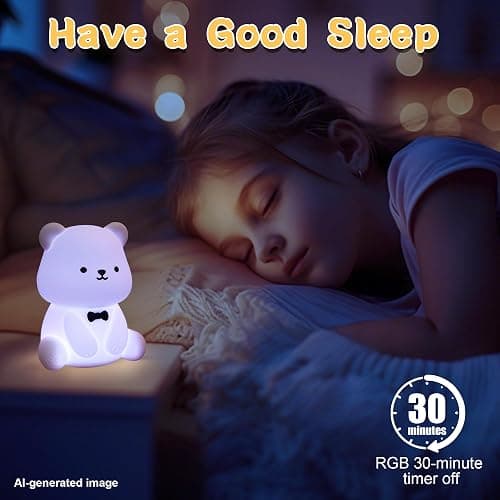 YuanDian Cute Bear Night Light for Kids, Decorate Kids' Bedroom with Silicone Bear Nightlights with 8 Color Lights, Christmas Birthday Gift for Children Toddlers Teens Adults Babies thumbnail 4