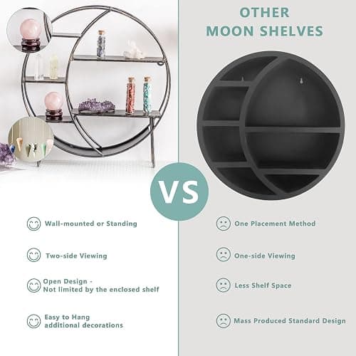 Apresolar Moon Shelf for Crystals - Circle Shelf Wall Decor for Wall and Countertop - Crystal Shelf Display for Stones, Essential Oil, Pendulum - Boho Hanging Moon Shelves (Retro Black) thumbnail 8