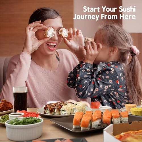 Delamu Sushi Making Kit 27 in 1 [Parent-Child] Sushi Kit, for Beginners/Pros Sushi Makers, with Bamboo Sushi Mats, Sushi Bazooka, Onigiri Mold, Rice Paddle, Sushi Knife, Guide Book & More thumbnail 7