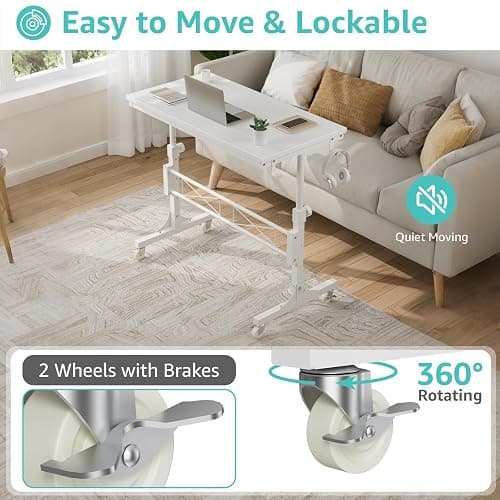 WINAZ Rolling Standing Desk with Wheels, 32" Adjustable Height Small Portable Teacher Desk for Classroom, Mobile Treadmill Walking Pad Table for Laptop, Compact White Home Office Workstation thumbnail 6