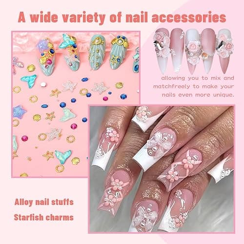 VelvetGlow 3D Nail Charms and Nail Gems, Cute Nail Rhinestones and Charms Y2K for Nails Nesign,Variety Butterfly Bow Moon Star Flower Junk Case Charms Gold Pearls Nail Jewels for Nail Art thumbnail 4
