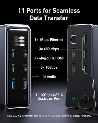 Anker Prime Docking Station, 14-Port with 160W Max Output, 10Gbps Fast Data Transfer, Real-Time Smart Interface, Audio and Ethernet Ports, Dual 4K Displays for Dell, HP, Lenovo and More thumbnail 6