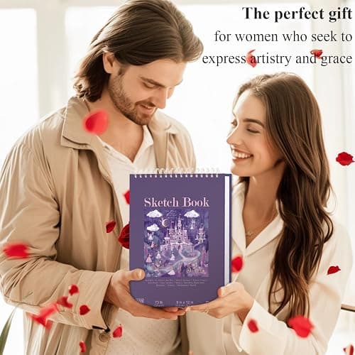 Purple Sketch Book for Women - 9"x12" Girls Sketchbook, 100 Sheets (73lb/120gsm) Drawing Paper for Kids, Art Supplies for Girls Ages 8-12, Beginners, and Adults, Mothers Day Gifts,1-Pack. thumbnail 9
