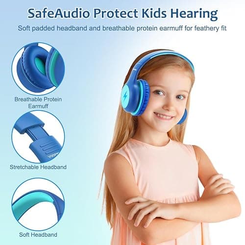 Voopwink Kids Headphones Wired with Microphone, USB Type C Headphones for Kids Girls Boys with Cord/LED Lights/85/94dB Volume Limit, Portable Over Ear Headphones for School/Travel/Tablet/iPad thumbnail 6