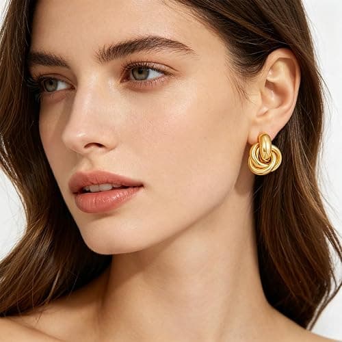FILMOON Gold Geometric Drop Dangle Earrings for Women Chunky Trendy Knot Stud Small Twisted Link Earring Jewelry Gift thumbnail 3