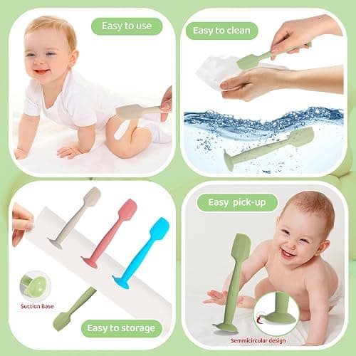 MAIKKB Diaper Spatula with Case, 3 Pack Baby Diaper Cream spatulas with 3 Storage Boxes, Soft Silicone Diaper Cream Applicator Butt Paste Spatula with Suction Base Full Size thumbnail 4