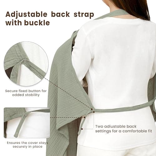 Konssy Muslin Nursing Cover for Baby Breastfeeding, Breathable 100% Cotton Breastfeeding Cover with Rigid Hoop for Mother Nursing Apron, Multi-use Carseat Canopy (Fog Green) thumbnail 5
