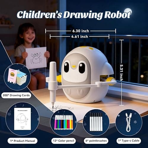 GMYGBY Drawing Robot for Kids, Montessori Learning Drawing Machine with 200 Cards, Smart Educational Painting Toy for 3 4 5 6 7 8 Year Old Boys Girls Birthday Party Gift- (Penguin) thumbnail 3