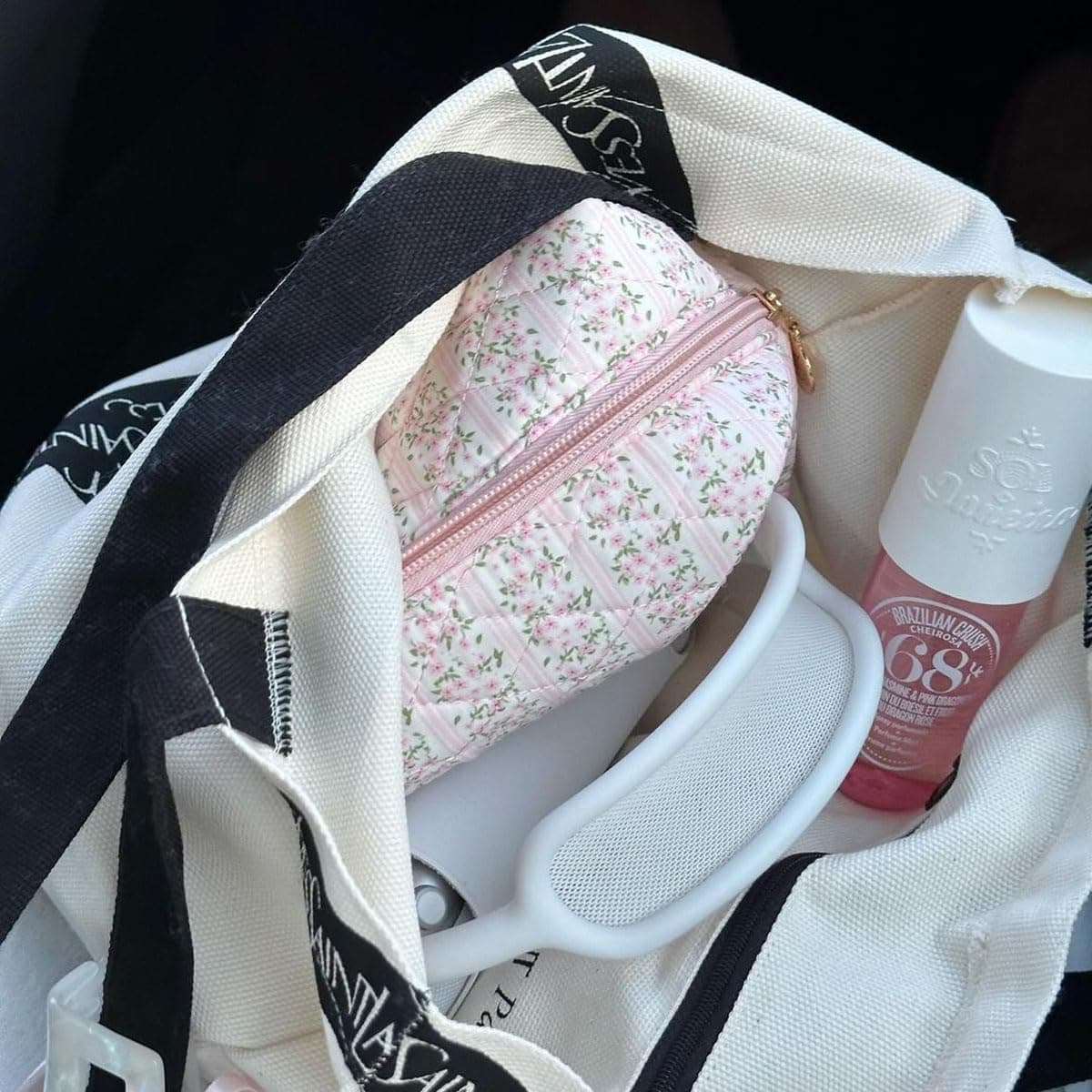 Makeup Bag Quilted Cosmetic Bag Floral Large Pouch Coquette Toiletry Bag Travel thumbnail 5