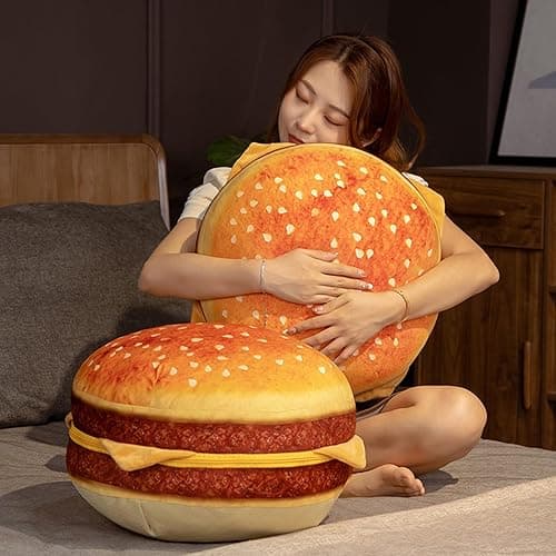 funnykitten Hamburger Plush Pillow, 3D Simulation Cheeseburger Pillow Burger Plush Hugging Pillow Cushion Funny Food Plush Pillows Toy for Home Decor, 16.5inch thumbnail 3