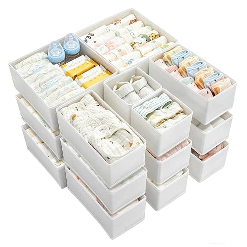 Vtopmart 18 Pack Baby Clothes Organizer, Fabric Drawer Drawer Bins, White | Nursery Drawer Storage, Baby Clothes Organization, Foldable Fabric Bins, Dresser Closet Organizer, Socks, Bras & Accessories - Image 1