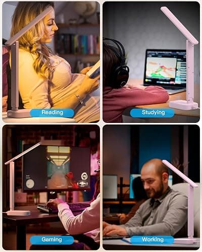 Dorm Room Essentials for Girls, Pink Power Strip with LED Desk Lamp, 3 Outlets 4 USB Ports, 4 Modes 5 Level Touch Lamp Small Desk Lamp for Home Office Bedroom Study Reading Light, 5ft Extension Cord thumbnail 7