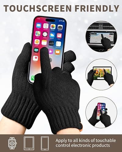 ARFNKIM Thermal Winter Gloves-Fleece Lining Touch Screen Knit Stretchy Warm Gloves for Running Cycling Riding- Men Women thumbnail 4