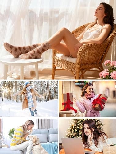 Horuru Plush Fuzzy Socks for Women Fluffy Cozy Slipper Socks Fall Thanksgiving Birthday Gifts for Her thumbnail 5