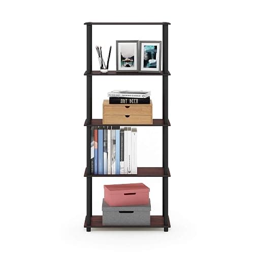 Furinno TURN-N-TUBE Storage Shelves, 5-Tier Book Shelf, Corner Shelf, Toolless Open Shelves, for Organization and Storage, Living Room, Garage, Home Office, Dark Cherry thumbnail 5