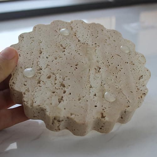 Natural Small Travertine Scalloped Edge Tray 6.3", Marble Jewelry Dish, Trinket Tray for Women Gift thumbnail 7